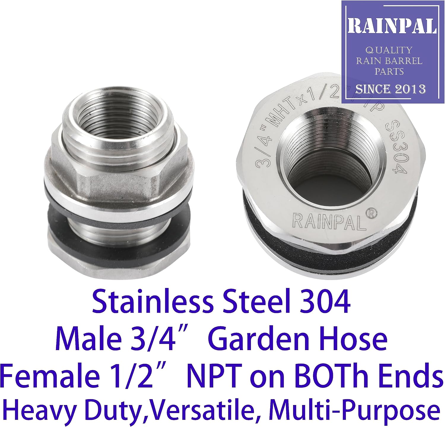 RBLSS5 Heavy Duty Stainless Steel Rain Barrel Linking Kit (Two SS304 Bulkhead Fittings and One 5” SS304 Corrugated Hose Expandable to 7.5”) (1)