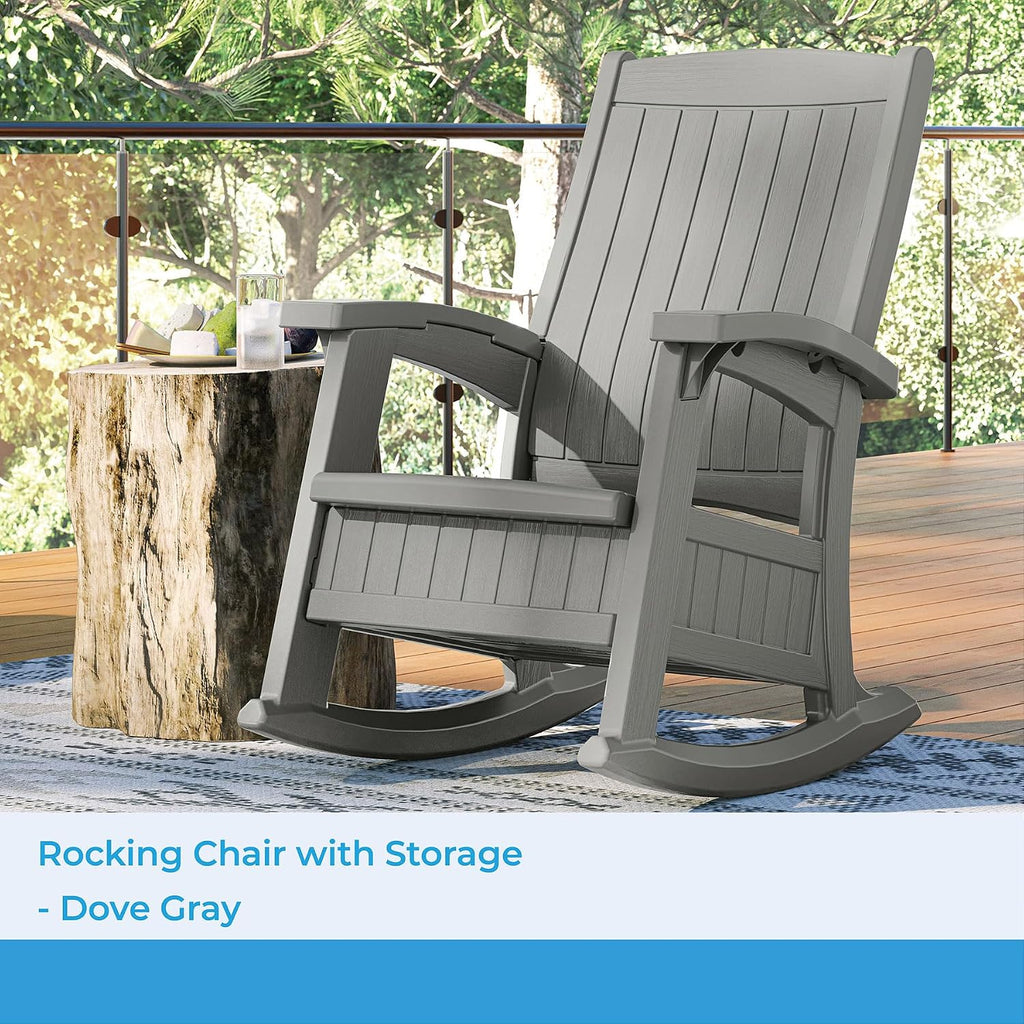Suncast Outdoor Patio Rocking Chair, Under Seat Storage, Dove Gray