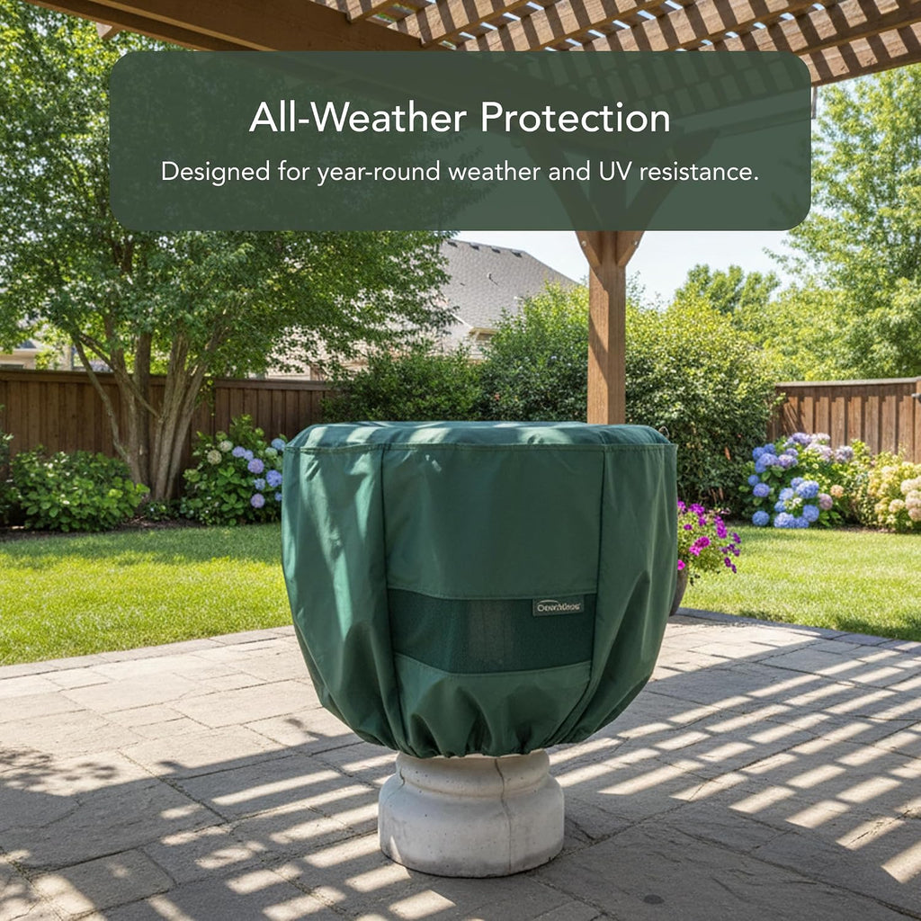 Covermates Classic Bird Bath Cover – 24 Diameter x 18H, Green | Water-resistant protection, 12-gauge vinyl, elastic hem, mesh vent, 2-year warranty