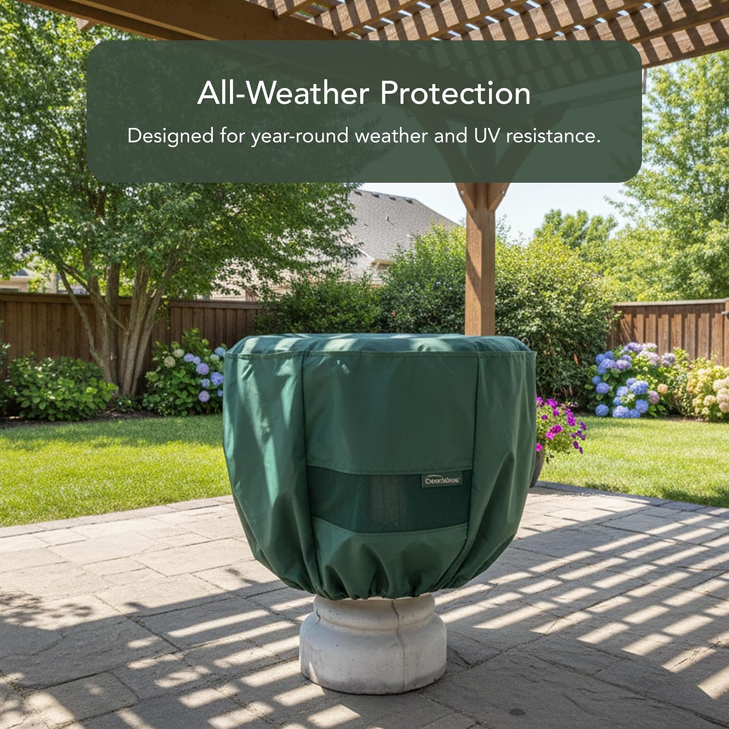 Covermates Classic Bird Bath Cover – 24 Diameter x 18H, Green | Water-resistant protection, 12-gauge vinyl, elastic hem, mesh vent, 2-year warranty
