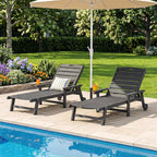 HDPE Pool Lounge Chairs Set of 2 with Wheels & Cup Holder, 6-Position Adjustable Outdoor Lounge Chair, Easy 20-Min Assembly, 450LBS Bearing, Patio Lounger for Poolside, Deck, Backyard (Grey)