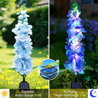 Solar Garden Lights, Solar Blue Delphinium Flowers Lights 8 Pack 160 LEDs, Waterproof Outdoor Light Two Lighting Modes for Outside Wedding Party Garden Yard Patio Lawn Decor