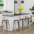 Yongchuang 30 inch Bar Stools Set of 4 Bar Height Metal Barstools with Wood Seat Low Back Kitchen Bar Chairs Silver