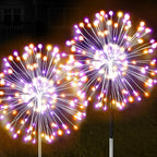 JJGoo Solar Firework Lights, 2 Pack 150 LEDs 2 Lighting Modes Solar Lights Outdoor Waterproof for Garden Patio Walkway Pathway Party Wedding Christmas Decorative - Orange and Purple