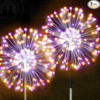 JJGoo Solar Firework Lights, 2 Pack 120 LEDs 2 Lighting Modes Solar Garden Lights Outdoor Waterproof for Yard Patio Walkway Pathway Party Wedding Christmas Decorative - Orange and Purple