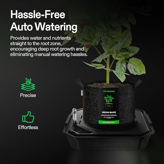 VIVOSUN 8-Pack FlexFeed Self-Watering Pots, Auto Irrigation Fabric Pot Base with Water Meter & Maintenance Window, for Use Indoors/Outdoors in Grow Tents, Greenhouses, Gardens