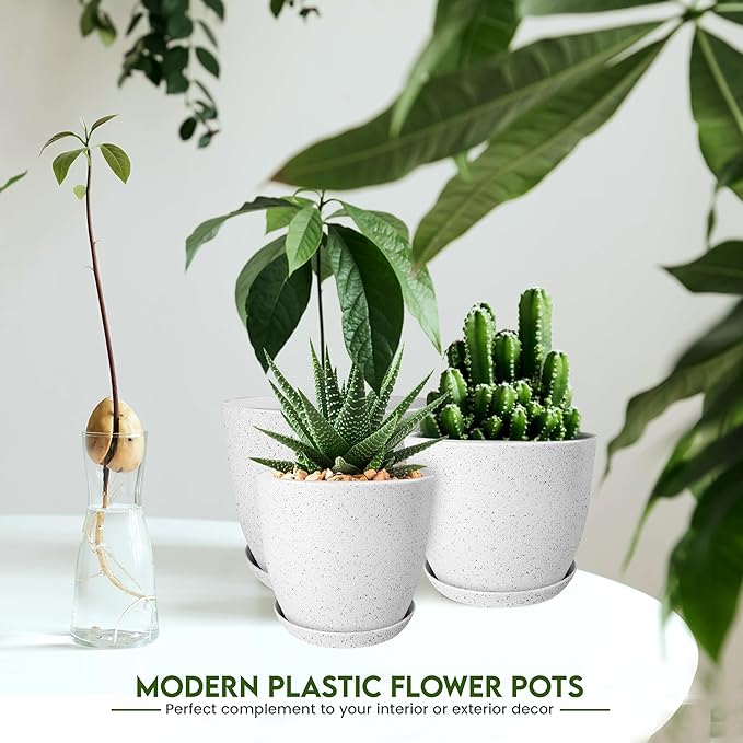 Utopia Home - Spotty Plant Pots Indoor with Drainage - 7/6.6/6/5.3/4.8 Inches Flower Pots - 10 Pack Plastic Planters - Ideal for Stocking Stuffers - (Speckled Grey, Pack of 10)