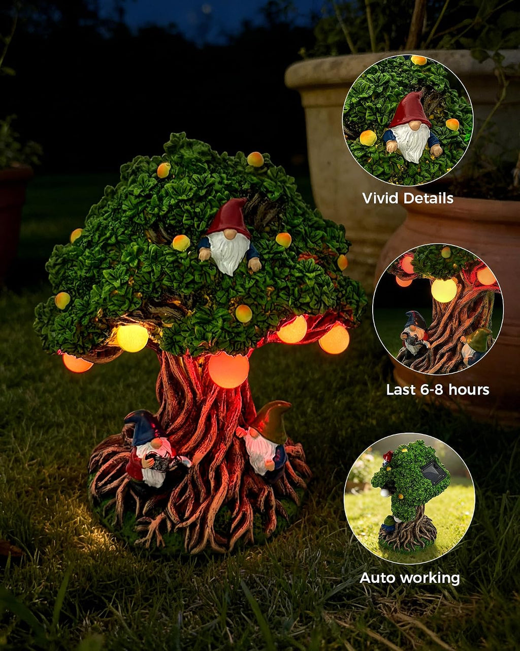 Hogni Solar Outdoor Garden Gnome Statue, Lawn Gnome Statue Decorations | Waterproof Solar Powered Yard Art for Patio, Balcony, Lawn, Cute House Warming & Birthday Gifts for Mom, Grandma, Women