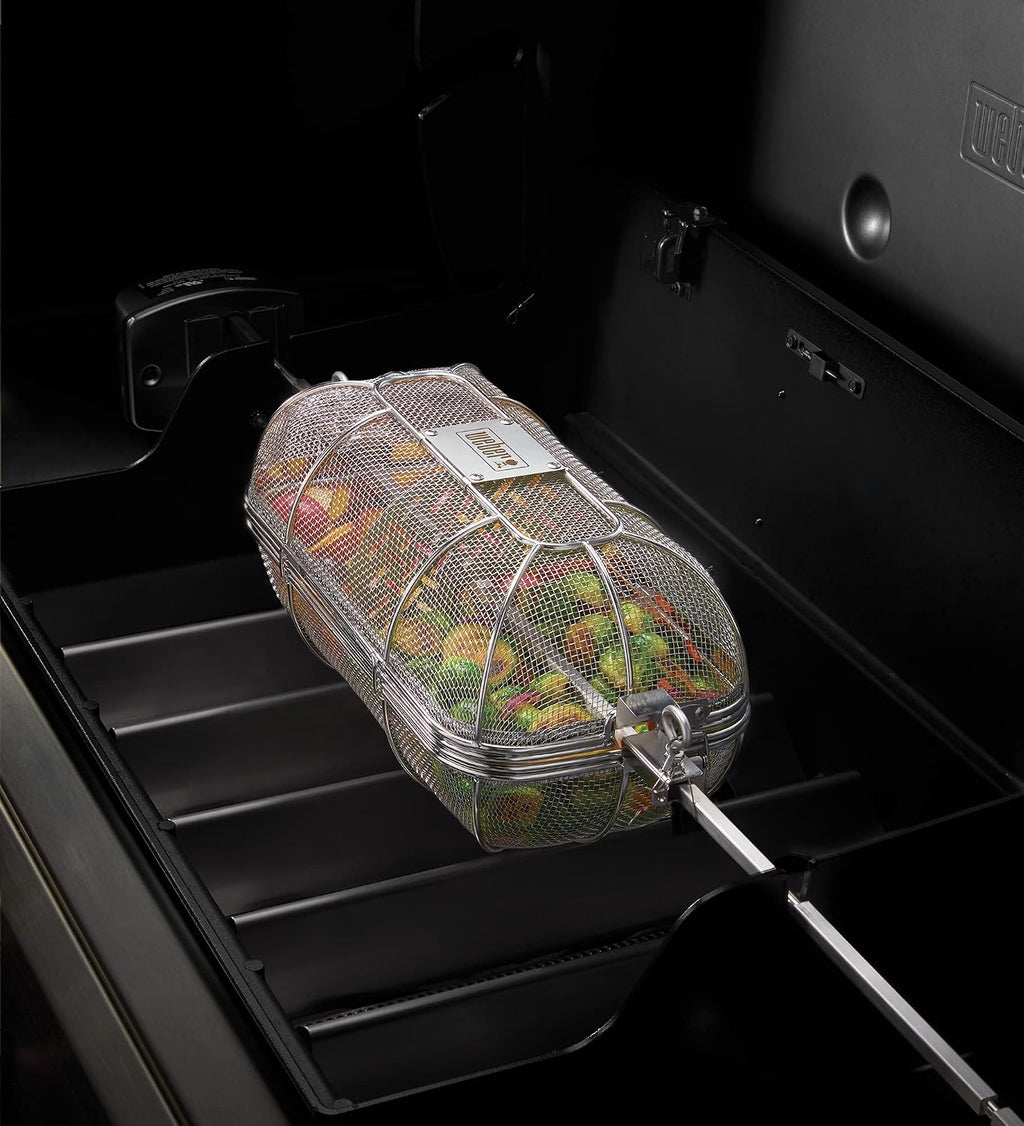Weber Crafted® Rotisserie Crisping Basket, Stainless Steel for Gourmet Grilling | Rotisserie Basket with Removable Divider for Even Crisping, Air-Fryer Style (Rotisserie Kit Required) - Grill Accessory