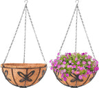 Hanging Baskets Planter for Plants, 2 Pack 12 Inch Round Metal Wire Hanging Flower Pots with Coco Coir Liner Chain, Plant Holder for Home Garden Balcony Decor