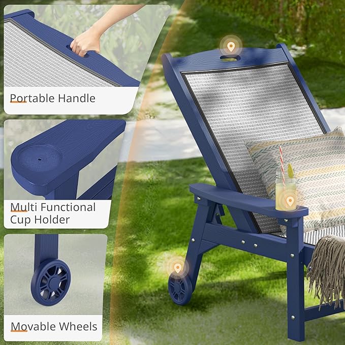 LUE BONA Chaise Lounge Chair Outdoor Set of 2, HDPS and HDPE Wicker Material, Patio Lounge Chair with Adjustable Backrest, Resin Pool Lounge Chairs with Wheels for Backyard, Poolside and Deck