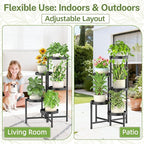 iDavosic.ly Plant Stand Indoor Outdoor, 5 Tier Corner Metal Flower Display Holder Shelf, Easy Assembly Folding Tall Orchid Rack for Patio Balcony Porch Garden Living Room House, Black