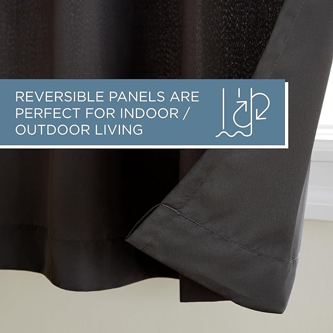 Town & Country Basics Cabana Solid Heavyweight Indoor Outdoor Curtains, Light Filtering Opacity with Grommet Top, Water Repellent, 2-Pack Set, 54"x84", Black