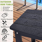 Y&M Outdoor Side Table, HIPS Adirondack Small Single Table, Waterproof Square Outside Table, Balcony Modern End Tables for Patio, Pool, Beach, Porch, Deck, Indoor or Outdoor Use, Black