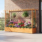Giantex 2 Pcs Raised Garden Bed with Trellis & Hanging Roof, Wood Planter Box with Bottom & Drainage Holes, Freestanding Garden Planter for Flower Fruit Vegetable Herb Climbing Vine (77"x14.5"x45")