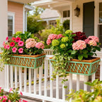 6 Pack 24 Inch Window Boxes Planters Railing Planter Box with Adjustable Brackets for Porch Fence Patio Balcony Hanging Flower Baskets with Coco Liners for Outdoor Garden Decor - Green