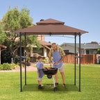AECOJOY 8' x 5' Outdoor Grill Gazebo Canopy, BBQ Canopy for Outdoor Grill, 2- Tier BBQ Grill Gazebo Shelter for Patio, Backyard and More (Brown)