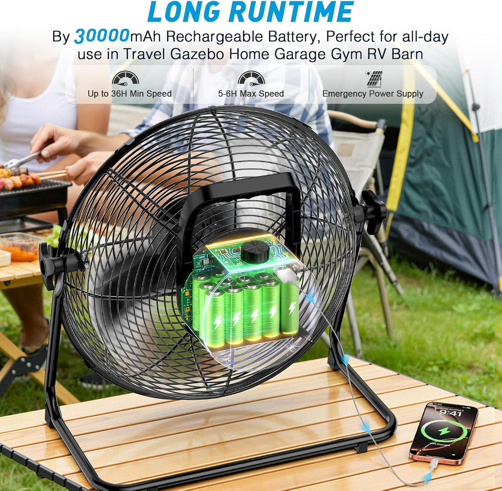 dbf 20" solar powered fan for outdoor shown in use