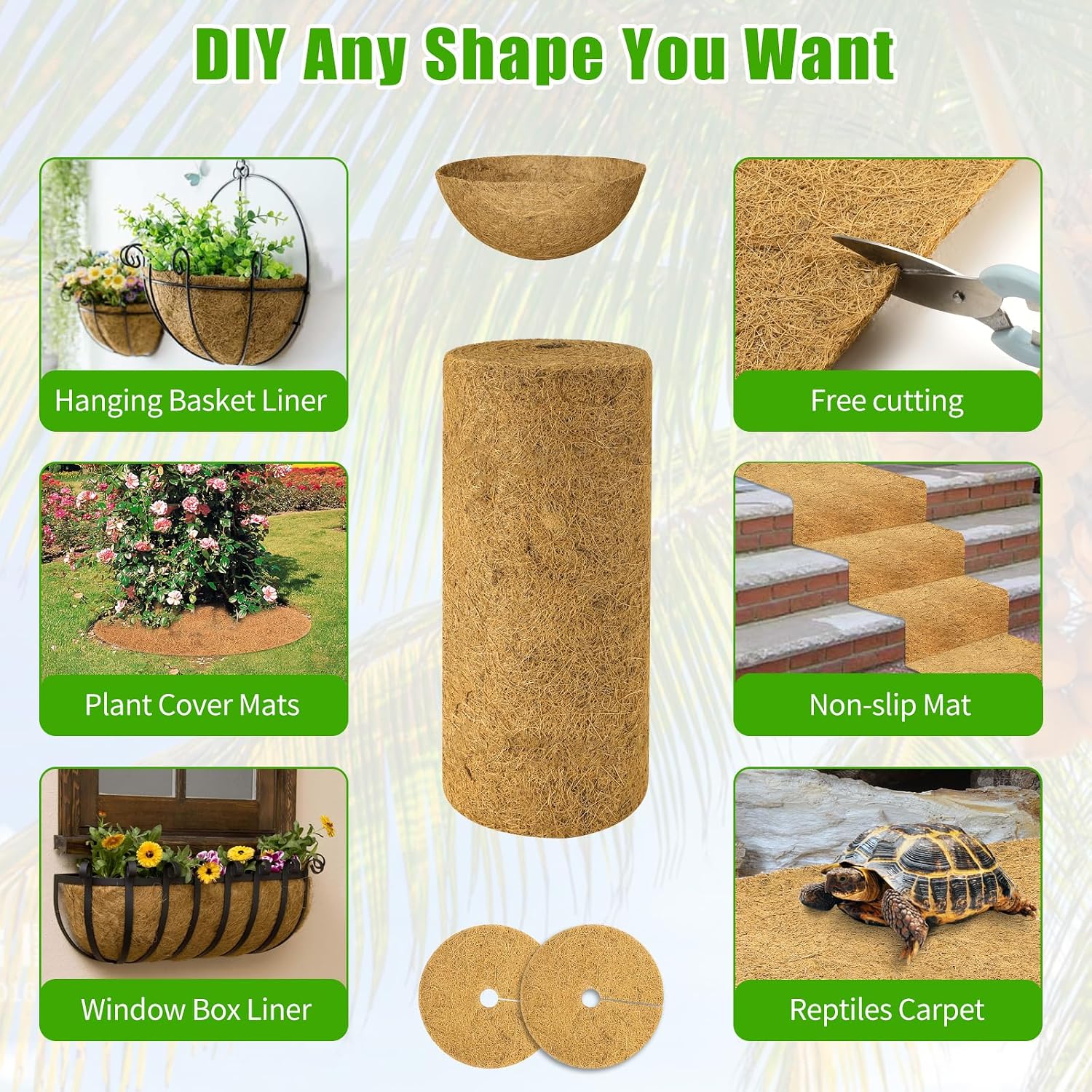 Coco Liner Roll 16x120 Inch, Natural Coconut Liners for Planter Flower Basket, Thick Coco Fiber Mat for Hanging Basket, Garden Decoration, Animal Pet Pads, Reptile Carpet