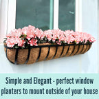 LaLaGreen Wall Hanging Planters (48 Inch, 4 Pack) Long Window Flower Box Planter with Coco Liner, Black Metal Rectangular Outdoor Plants Attach to House Horse Trough Fence Balcony Garden Porch Patio