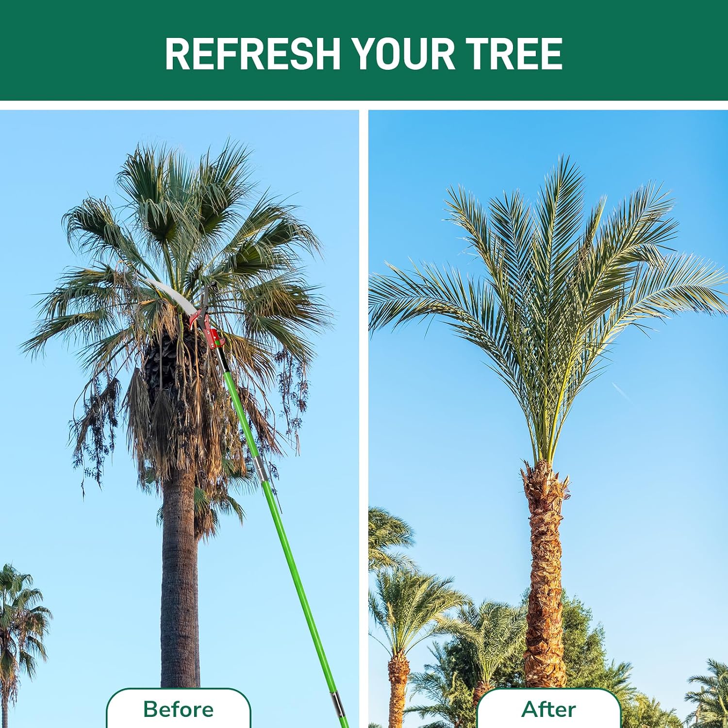 VINGLI 26FT Manual Pole Saw for Tree Trimming, Extendable Tree Pruner, Sharp Steel Blade and Scissors, High Tree Branch Cutter with Lightweight 8 Fiberglass Long Handles, for Pruning Palms and Shrubs