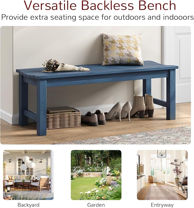 Stoog Backless Outdoor Bench, 2-Person Patio Benches for Outdoors, Weatherproof Garden Bench, Never Rot or Fade, for Enterway, Backyard, Porch and Park, Blue