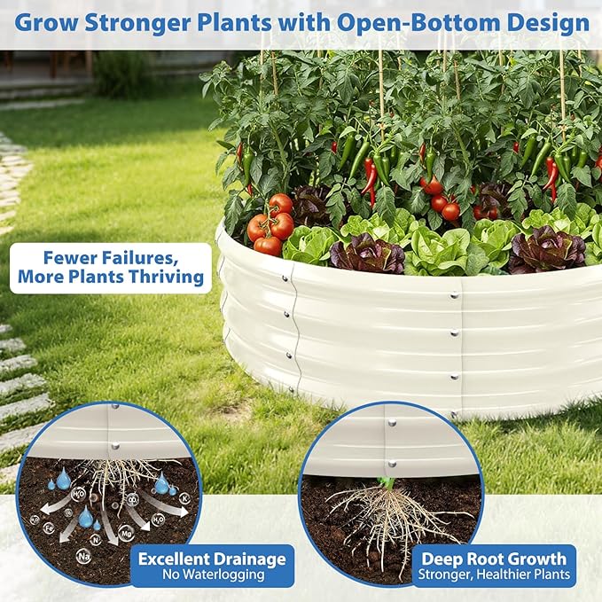 Round Galvanized Raised Garden Bed, 4x4x1FT Modular Metal Planter Box Outdoor for Vegetables, Flowers & Herbs, Heavy Duty Rust-Resistant, Easy DIY Gardening Bed Above Ground