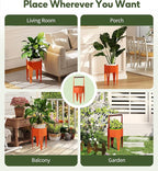 Planter with Stand, Metal 2 in 1 Portable Planter with Grow Bags & Handle, Stable Stylish Indoor Plant Pots with Stand, Modern Plant Stand Indoor, 7.5'' x 17.3'', Orange, Plant Not Included