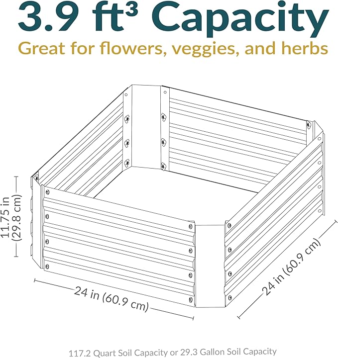 Sunnydaze 11.75" H Raised Metal Garden Bed - Galvanized Raised Garden Bed Outdoor for Vegetables and Flowers - Dark Gray - Square
