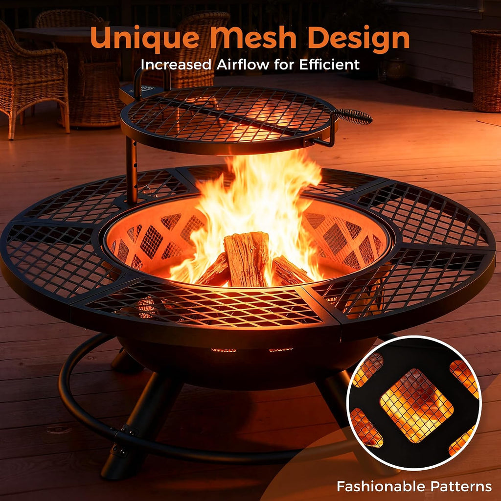 bali outdoors fire pit with poker, side view