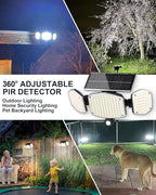 Solar Motion Lights Outdoor with Stake, 208 LED 270° Illumination Security Flood Lights for Yrad Garden Pathway, 3 Modes, IP65 Waterproof, In-Ground or Wall Mount