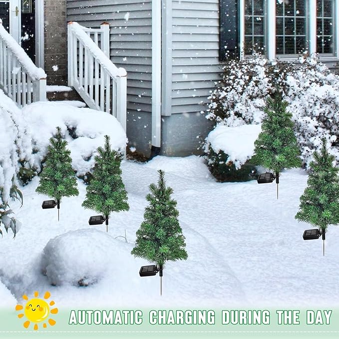 4PCS Solar Christmas Tree Garden Stake Lights Waterproof Christmas Decorations Tree Lights Outdoor Xmas Tree Light Christmas décor Pathway Lights Patio Yard（4PCS）