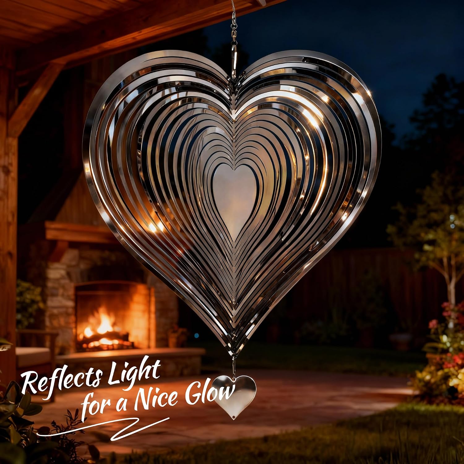 Wind Spinner 12-Inch Garden & Yard Decor, Birthday Gift for Mom | Hanging Yard Art, Garden Decoration for Outdoor and Indoor, Birthday Gift for Women, 3D Heart, Stainless Steel, 1 Pack