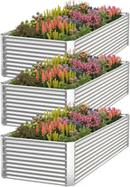 3 Pack Tall 4x2FT Raised Beds for Gardening, Corrugated Galvanized Steel Raised Garden Bed, Outdoor Metal Above Ground Garden Bed for Vegetables and Flowers(Rectangular)