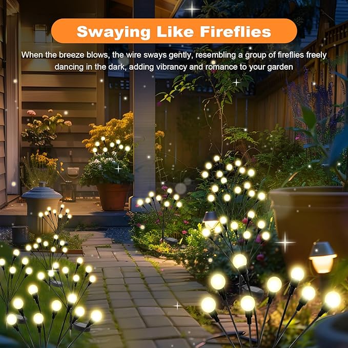 ALSO GO Solar Lights Outdoor, 6 Pack 48 LEDs Firefly Lights, Waterproof Solar Garden Light for Yard Patio Pathway Outdoor Decoration, Gardening Gifts for Women Christmas Decor