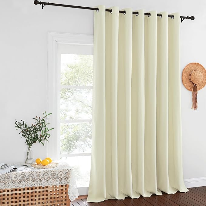 NICETOWN Blackout Patio Door Curtain Extra Wide and Long, Grommet Solid Room Darkening Window Treatment Thermal Insulated Blind for Living Room/Sliding Door, Beige, 1 Panel, W100 x L120