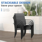 VICLLAX Patio Dining Set for 6, 7 Pieces Outdoor Furniture Set- 47" Round Patio Table and Stackable Chairs, Black Tabletop and Grey Fabric