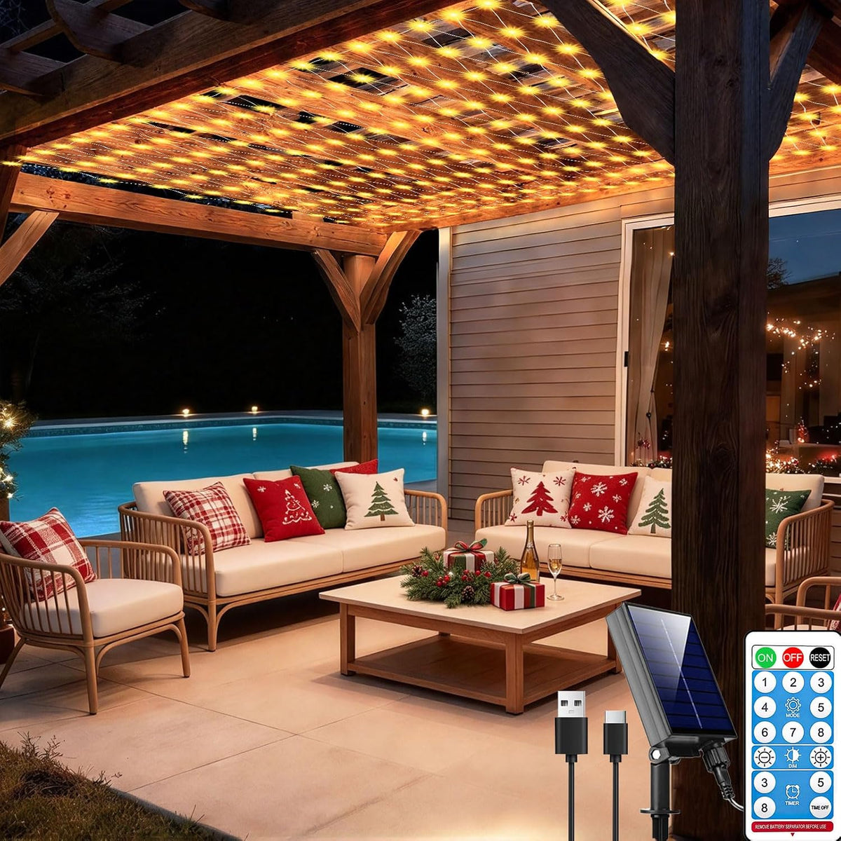 10ft x 10ft solar net lights, 280led gazebo, main product view