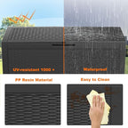 120 Gallon Resin Deck Box, Lockable Weatherproof Outdoor Storage Box for Furniture, Garden Tools and Tools Storage, Waterproof Outside Storage Boxes - Black