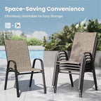 PHI VILLA Patio Chairs Set of 4, Outdoor Stackable Dining Chairs with E-Coating Metal Frame and Upgraded Textilene Fabric, All Weather Deck Chair 350 LBS Capacity for Porch Poolside Garden