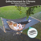 Double Quilted Fabric Hammock with Hardwood Spreader Bars and Pillow 450 LBS Capacity 2 Person Large Hammock for Outdoor Patio Backyard Poolside - Brown