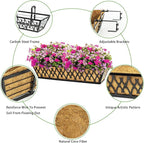 4 Pack 30 Inch Window Boxes Planters Railing Planter Box with Adjustable Brackets for Porch Fence Patio Balcony Hanging Flower Baskets with Coco Liners for Outdoor Garden Decor - Black