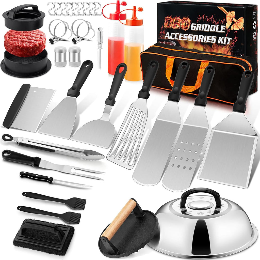 35Pcs Griddle Accessories Kit for Blackstone, Joyfair Flattop Grill Spatula | Grilling Accessory Tool Set with Stainless Steel Griddle Spatula Smash Burger Press Basting Cover Patty Maker For Outdoor BBQ