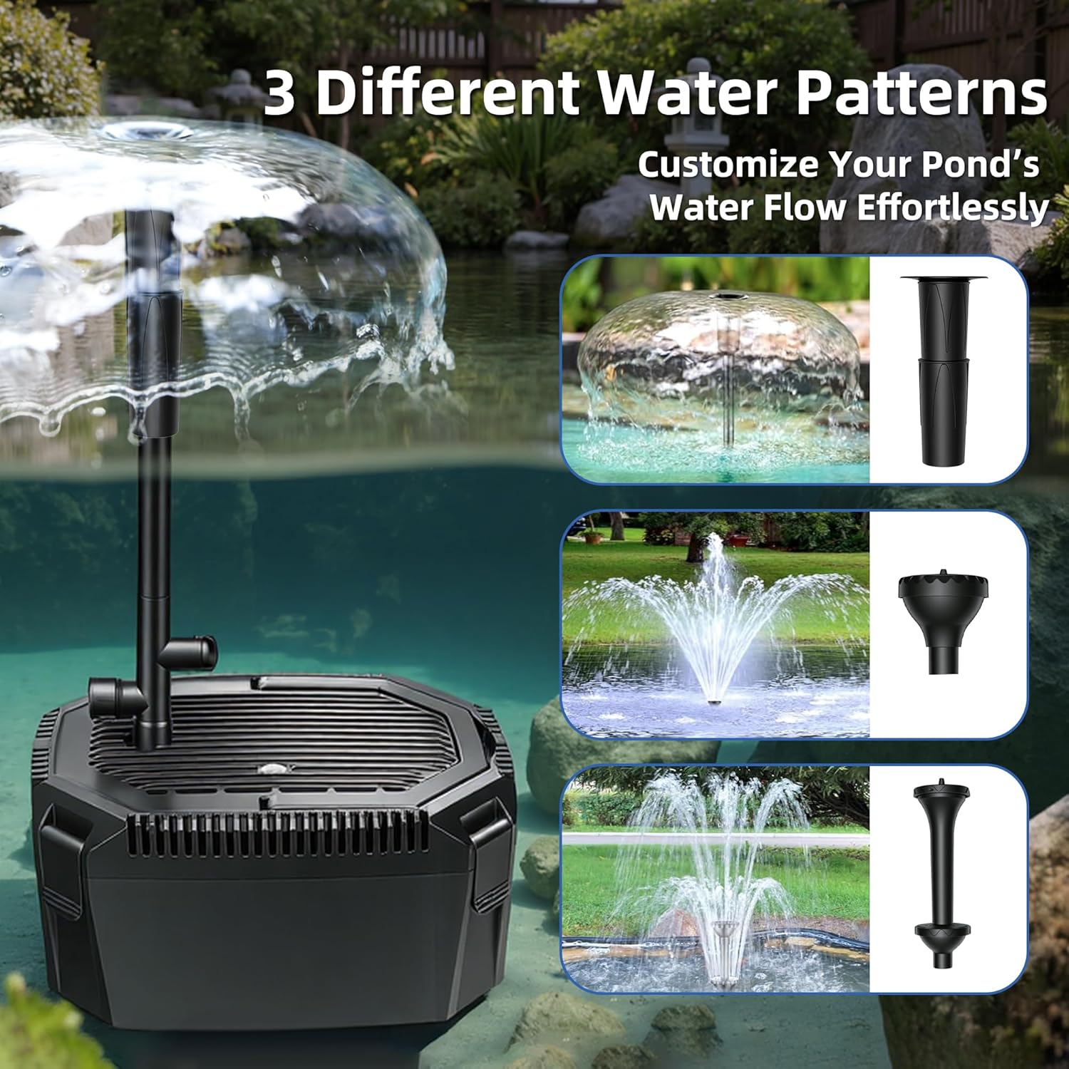 Submersible Pond Filter with Powerful 18W UV Light for Pond Algae Control | 660 GPH 42W High-Performance Pump Build in for 1500 Gal Pond, 3 Spray Patterns Pond Fountain Decoration for Your Pond
