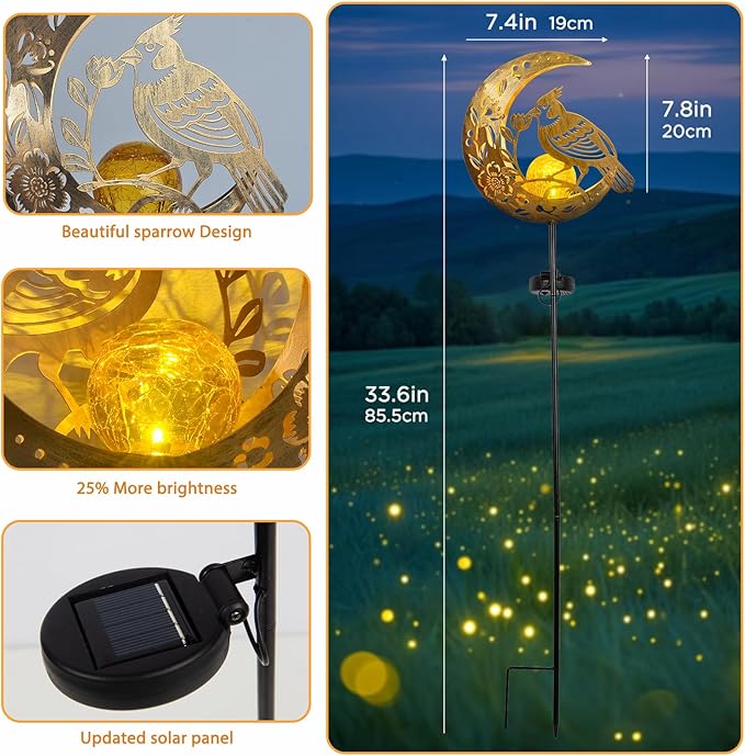 Solar Phoenix Bird Lights Outdoor - Moon & Mythical Bird Garden Stake Lights, Handcrafted Solar Powered Decor for Patio/Yard/Pathway, Weatherproof Landscape Lighting for Holidays & Special Occasions