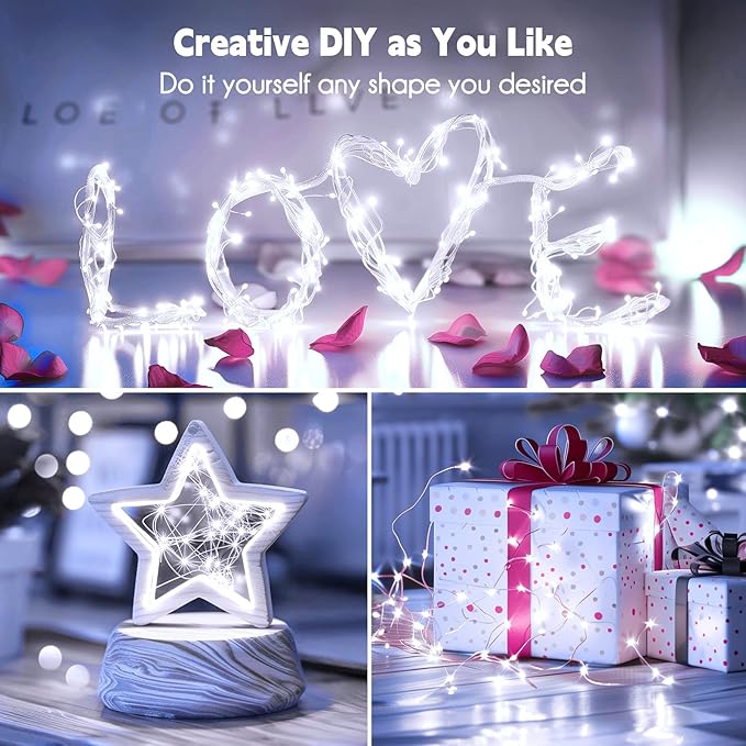 Fairy Lights Plug in, 66Feet 200LEDs Pure White String Lights, Waterproof Flexible Silver Wire Starry Lights for Bedroom Dorm Wedding Garland Wreath Wall Mason Jar Indoor Outdoor Christmas Tree