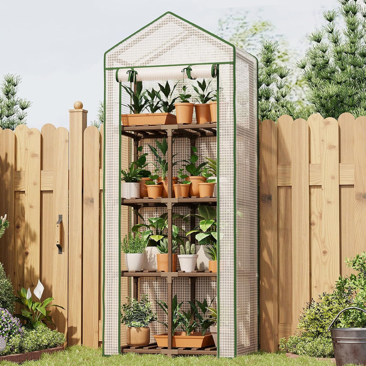 bamworld 4-tier wooden greenhouse, 66" tall portable mini, main product view