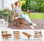 VINGLI Wooden Rocking Chair, Outdoor Chair with 450 lbs Support, Relaxing Rocker with Solid Wood High Back Seat Reclining Seat for Deck, Garden, Backyard, Porch, Indoor or Outdoor Use (Teak, 2PCS)