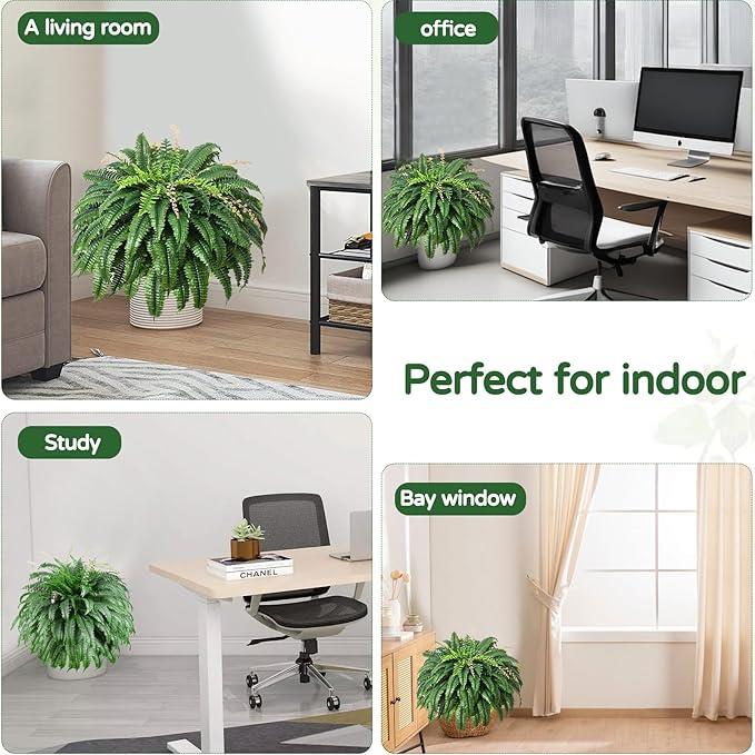49” Artificial Ferns for Outdoors Planter, 128 Leaves per Fern, Set of 2, Large Lush Fake Boston Ferns Hanging Plants, UV Resistant Faux Greenery for Porch Patio Garden Home Decor Indoor Outdoor