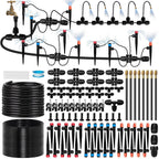 250FT Drip Irrigation System for Garden with 38pcs Adjustable Copper Nozzles & Emitters, Automatic Garden Watering System with 1/2" & 1/4" Tubing for Raised Bed, Yard, Greenhouse, Potted Plants, Lawn